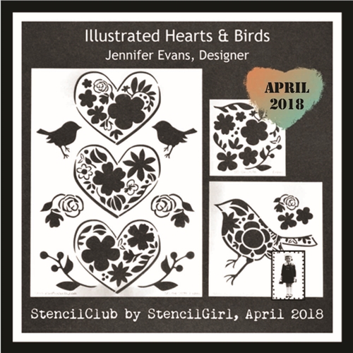 April 2018 StencilClub - Illustrated Hearts & Birds | Jennifer Evans ...